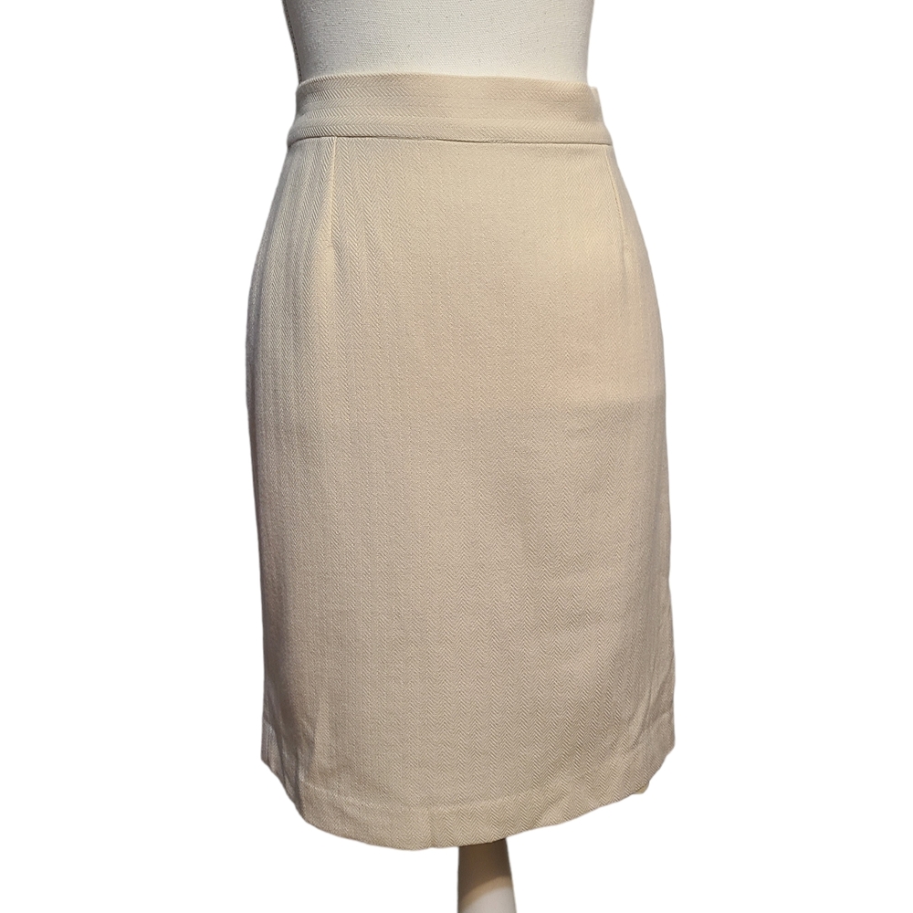 Ramblers Way Women's Wool Pencil Skirt Harringbone Natural Size 6